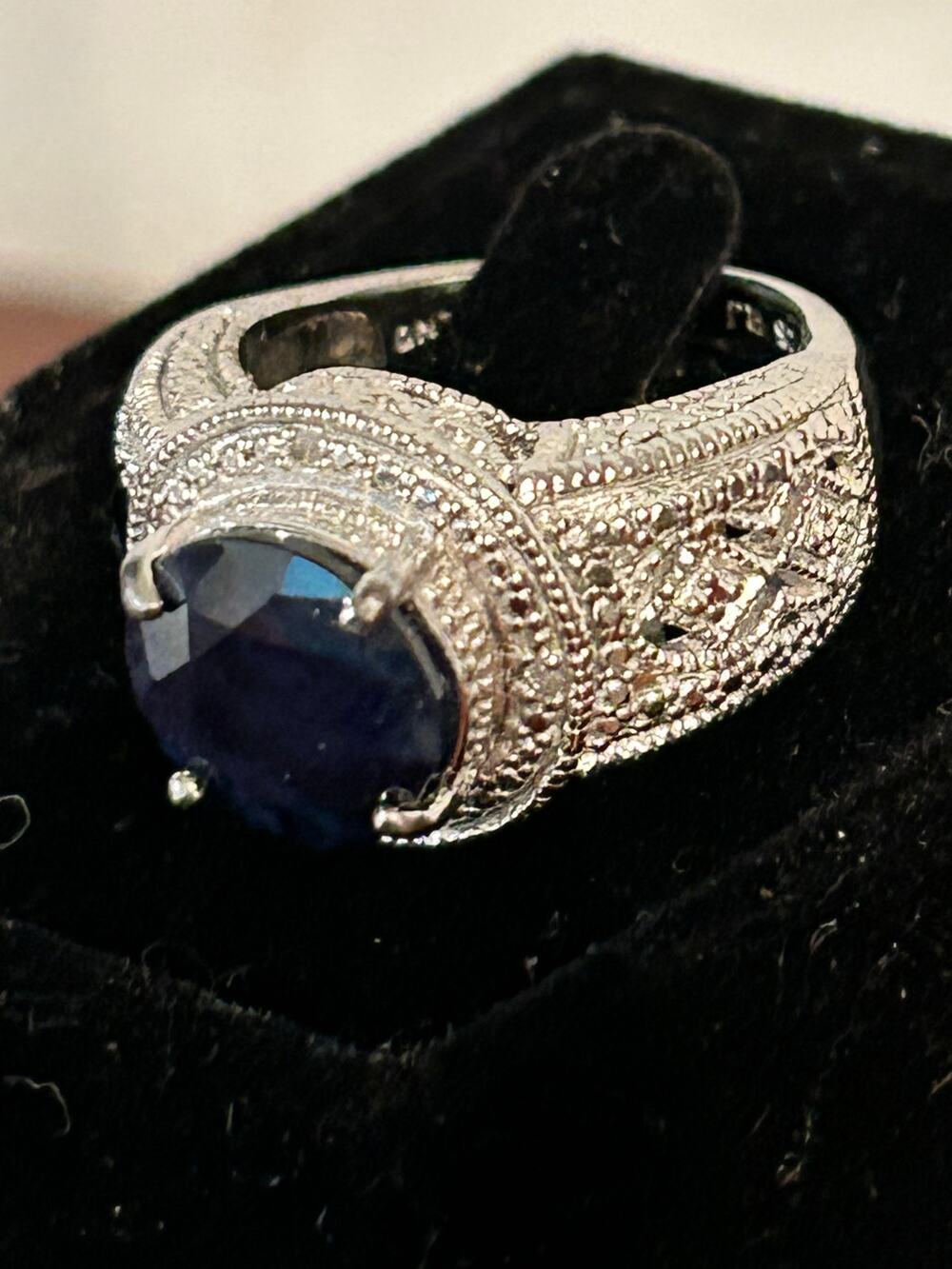 925 Sterling Silver Deep Blue Sapphire Halo Ring Size 5.75 NWT